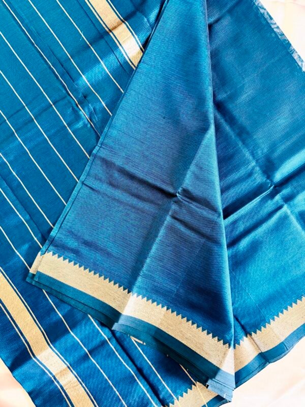 Handloom Mangalagiri Silk Cotton Saree – Teal Blue with Gold Zari Border