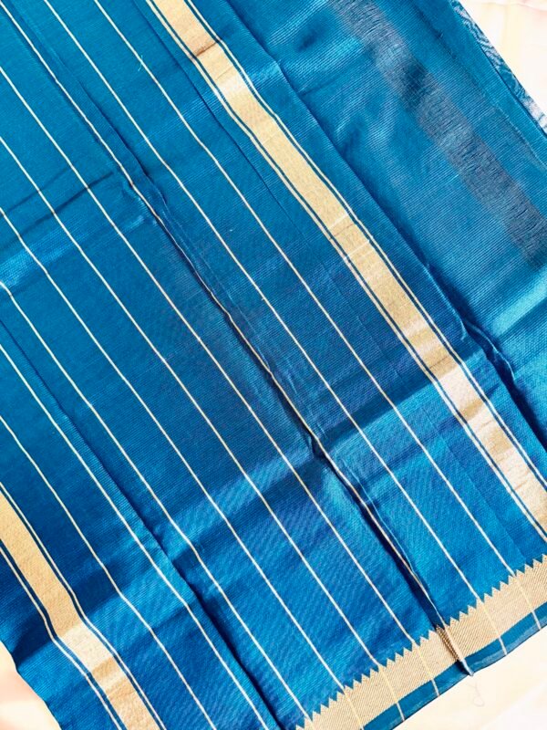 Handloom Mangalagiri Silk Cotton Saree – Teal Blue with Gold Zari Border