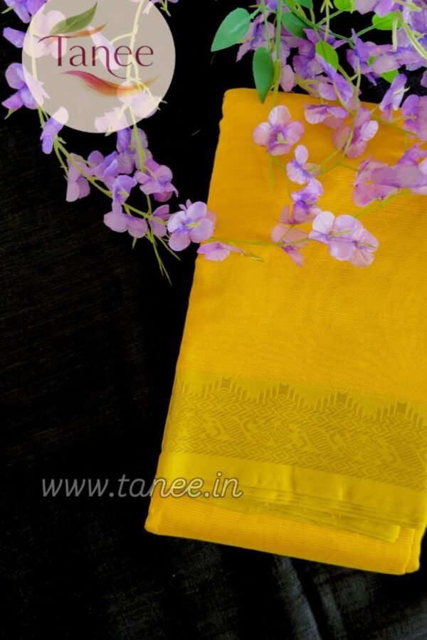 Handloom Mangalagiri Silk Cotton Saree – Yellow with Gold Zari Border