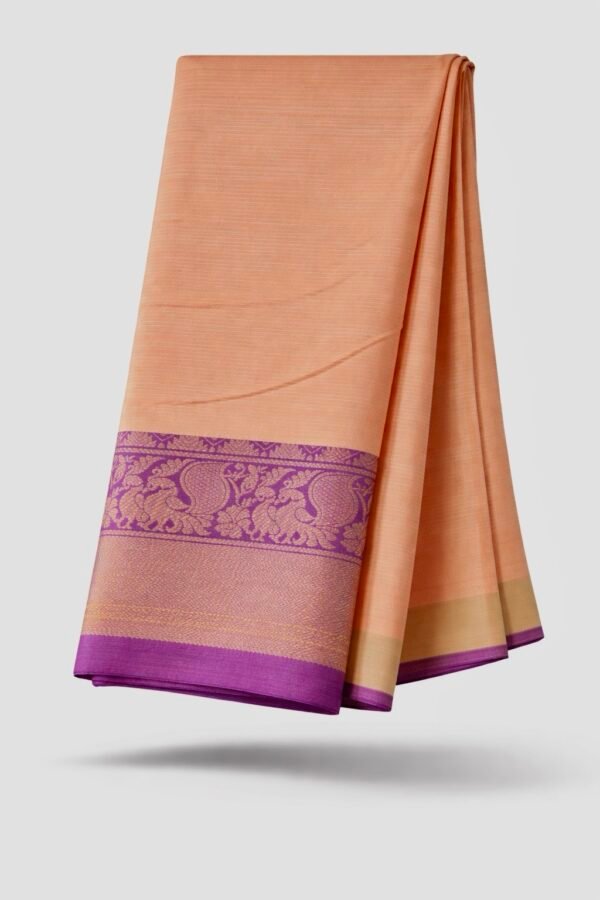 Handloom Mangalagiri Silk Cotton Saree – Peach Color with Kanchi Zari Border