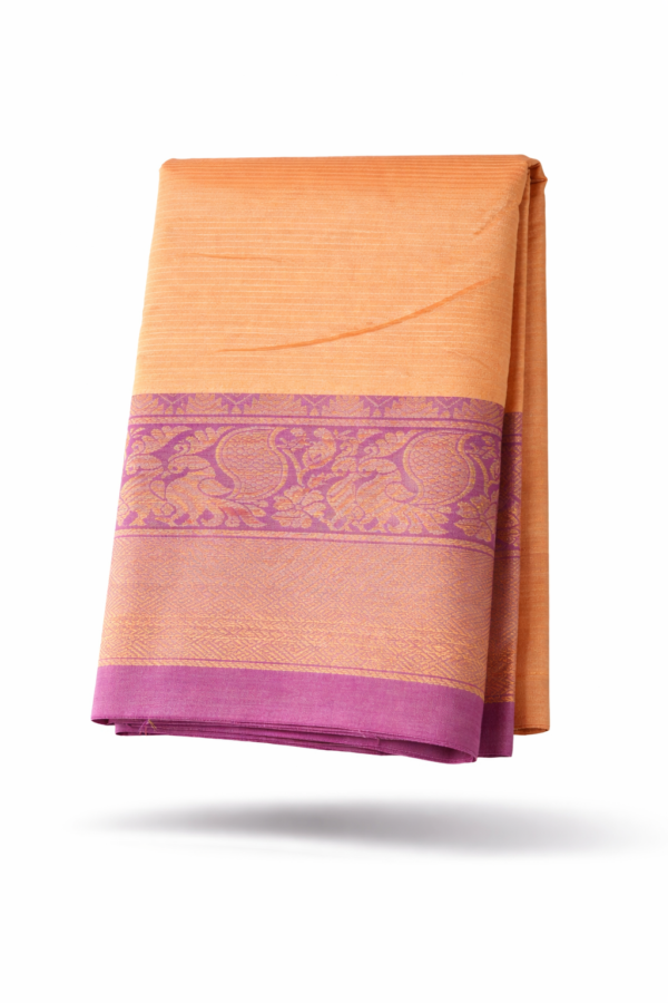 Handloom Mangalagiri Silk Cotton Saree – Peach Color with Kanchi Zari Border