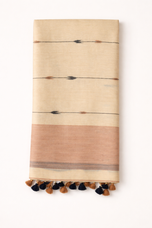Beige Bengal Cotton Saree with Handwoven Buttas & Running Blouse