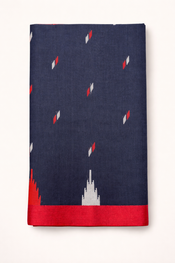 Deep Navy & Red Sambalpuri Ikat Handloom Cotton Saree