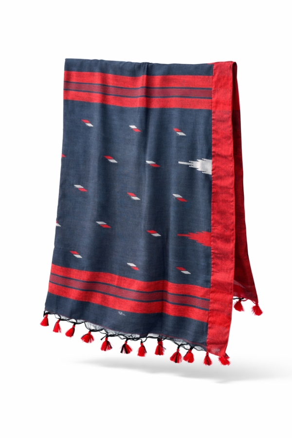 Deep Navy & Red Sambalpuri Ikat Handloom Cotton Saree