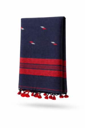 Deep Navy & Red Sambalpuri Ikat Handloom Cotton Saree