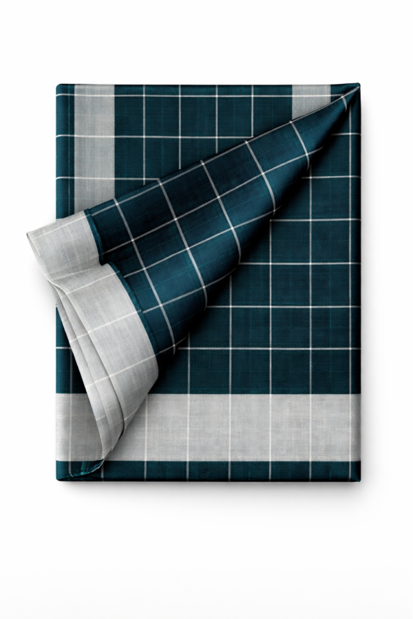 Teal Blue Handwoven Cotton Checks Saree