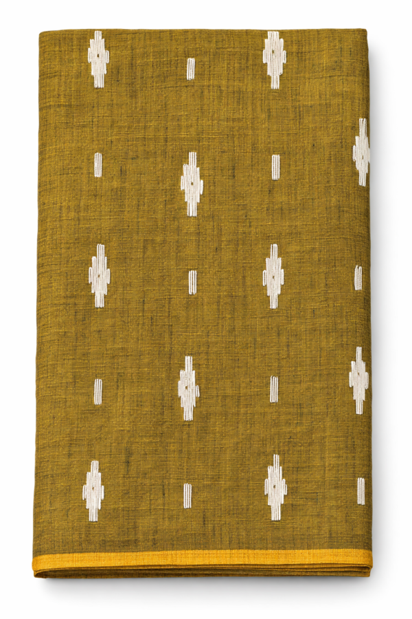 Olive Green Jamdani Cotton Saree with Elegant Handwoven Buttas