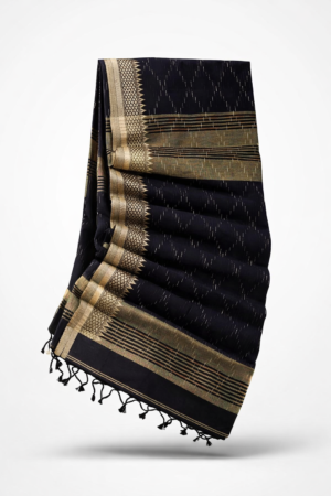 Black Bengal Cotton Saree with Woven Thread Border