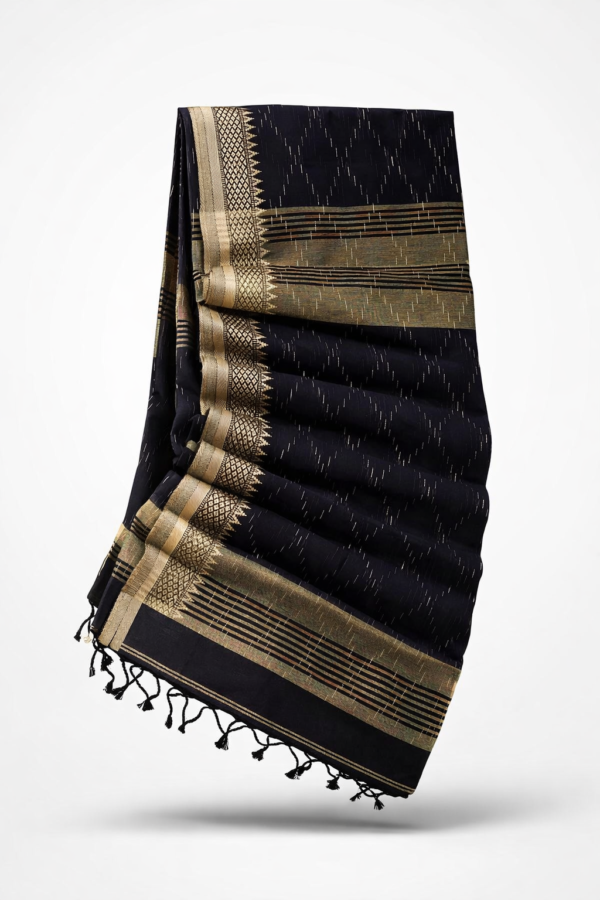 Black Bengal Cotton Saree with Woven Thread Border