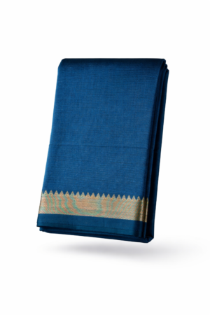 Handloom Mangalagiri Silk Cotton Saree – Teal Blue with Gold Zari Border