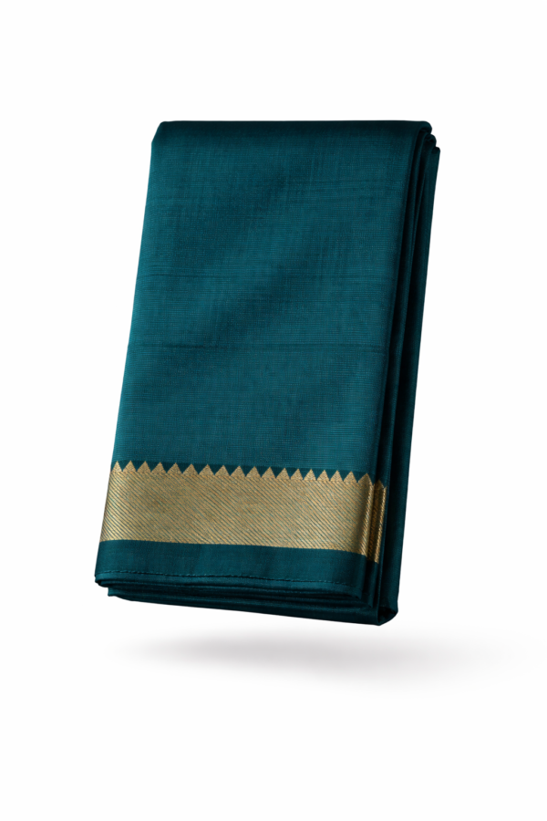 Handloom Mangalagiri Silk Cotton Saree – Dark Green with Gold Zari Border