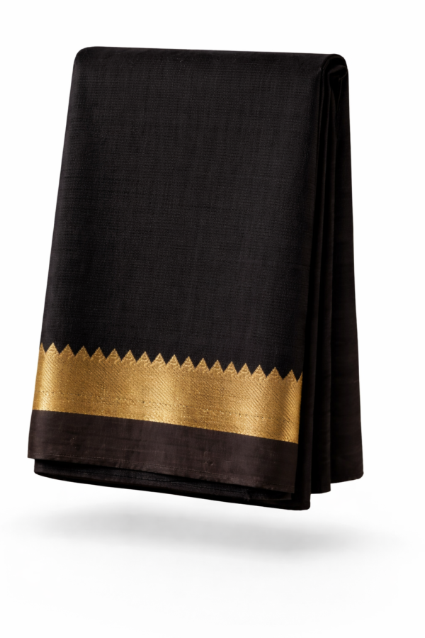 Handloom Mangalagiri Silk Cotton Saree – Black with Gold Zari Border