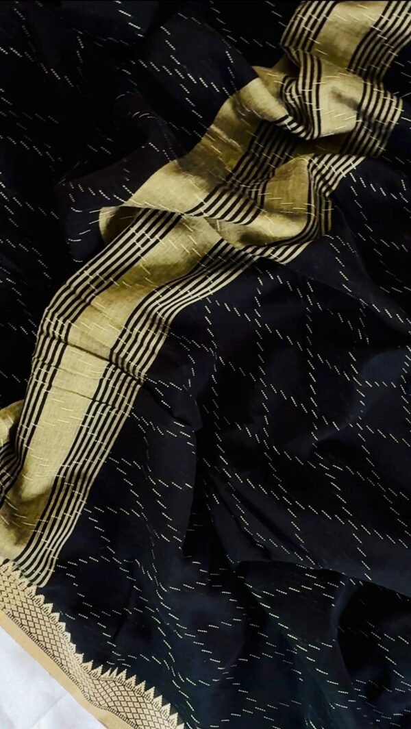 Black Bengal Cotton Saree with Woven Thread Border