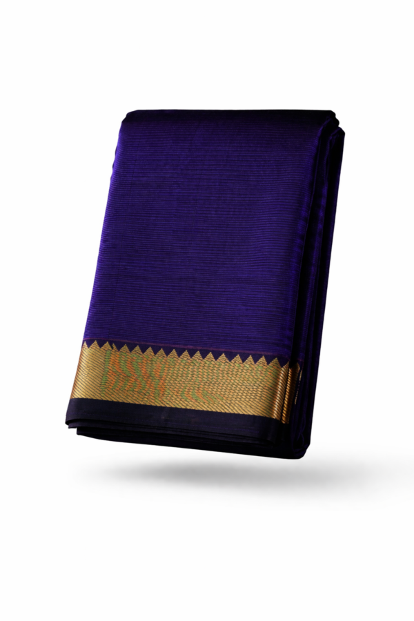 Handloom Mangalagiri Silk Cotton Saree – Dark Purple with Gold Zari Border