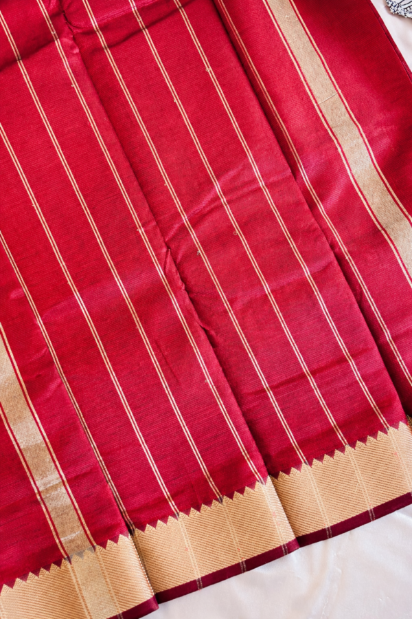 Handloom Mangalagiri Silk Cotton Saree – Maroon with Gold Zari Big Border
