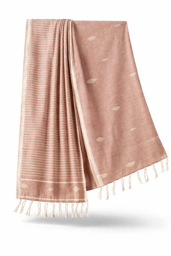 Peach Jamdani Cotton Saree with Elegant Handwoven Buttas