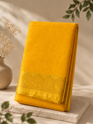 e07236e3-0523-43d6-af5f-b13f64bf306d Handloom Mangalagiri Silk Cotton Saree β Yellow with Gold Zari Border