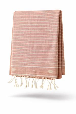 Peach Jamdani Cotton Saree with Elegant Handwoven Buttas
