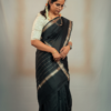 Handloom Mangalagiri Silk Cotton Saree – Black with Gold Zari Border