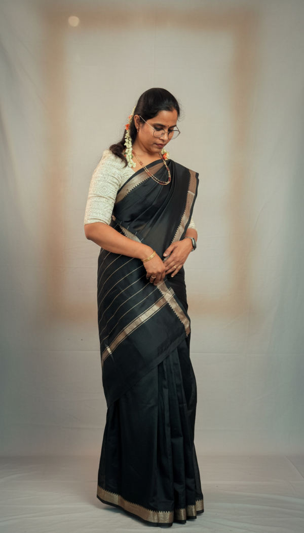 Handloom Mangalagiri Silk Cotton Saree – Black with Gold Zari Border