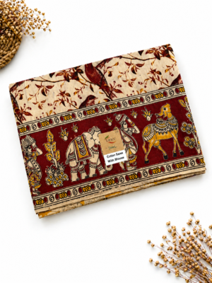 Kalamkari Pure Cotton Saree – Maroon Bird Print