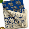 Kalamkari Pure Cotton Saree – Blue Base Elephants Print