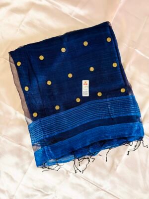 Royal Blue Pure Matka Silk Saree with Gold Butis – Silk Mark Certified