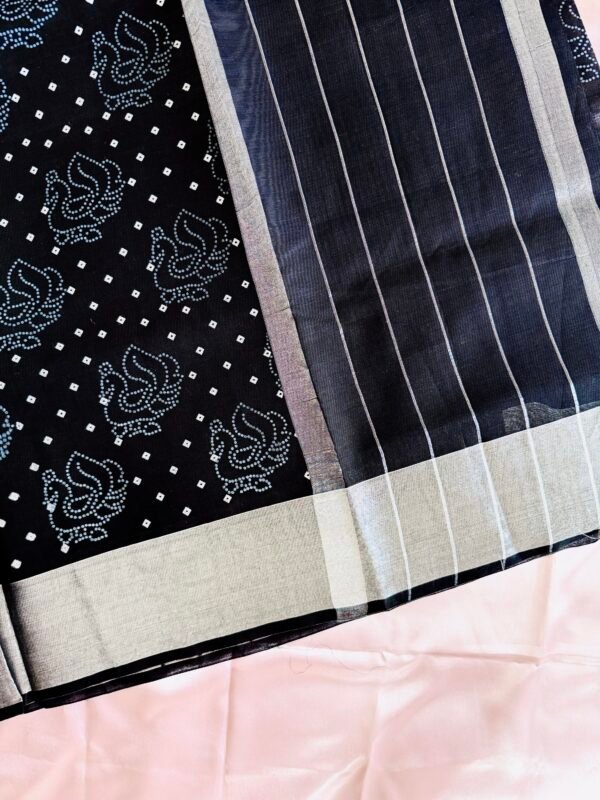 2026/04/1000879489-scaled.jpg Handloom Peacock Motifs Cotton Saree – Black with Silver Zari Border