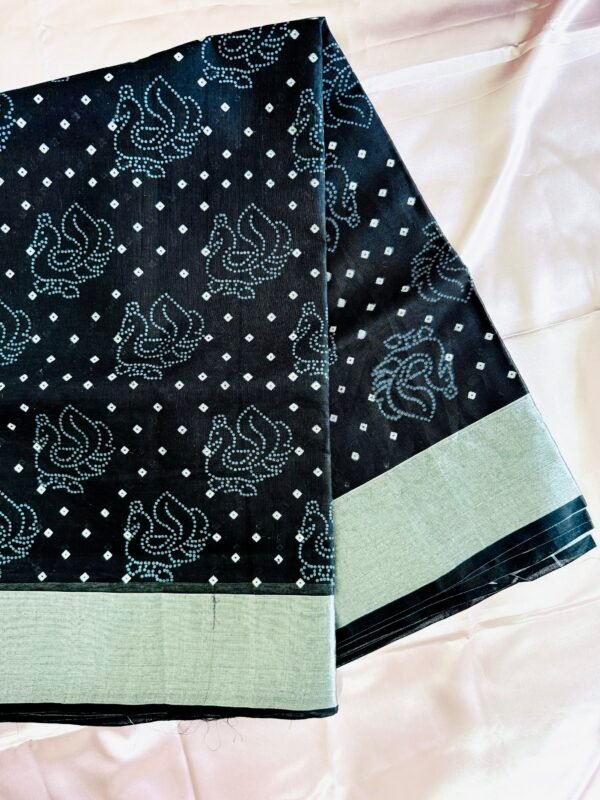 2026/04/1000879491-scaled.jpg Handloom Peacock Motifs Cotton Saree – Black with Silver Zari Border