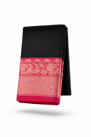 Handloom Mangalagiri Silk Cotton Saree – Black Color with Kanchi Zari Border