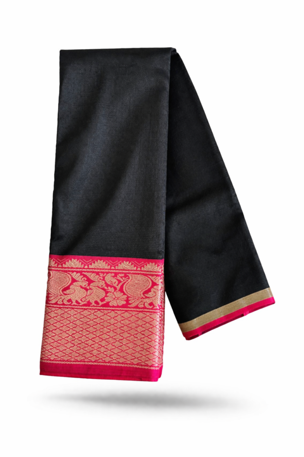 Handloom Mangalagiri Silk Cotton Saree – Black Color with Kanchi Zari Border
