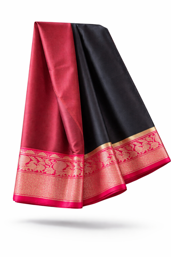Handloom Mangalagiri Silk Cotton Saree – Black Color with Kanchi Zari Border