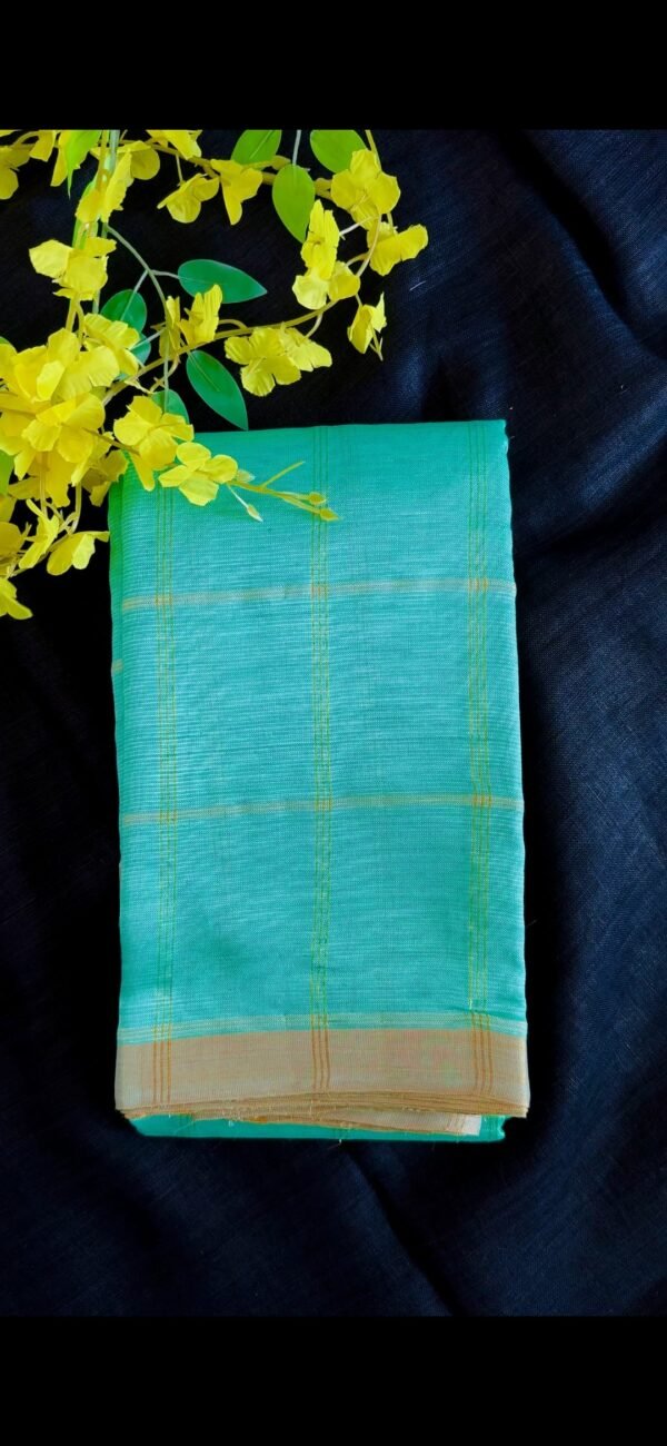 Handloom Mangalagiri Silk Cotton Saree – Turquoise Green with Gold Zari Border