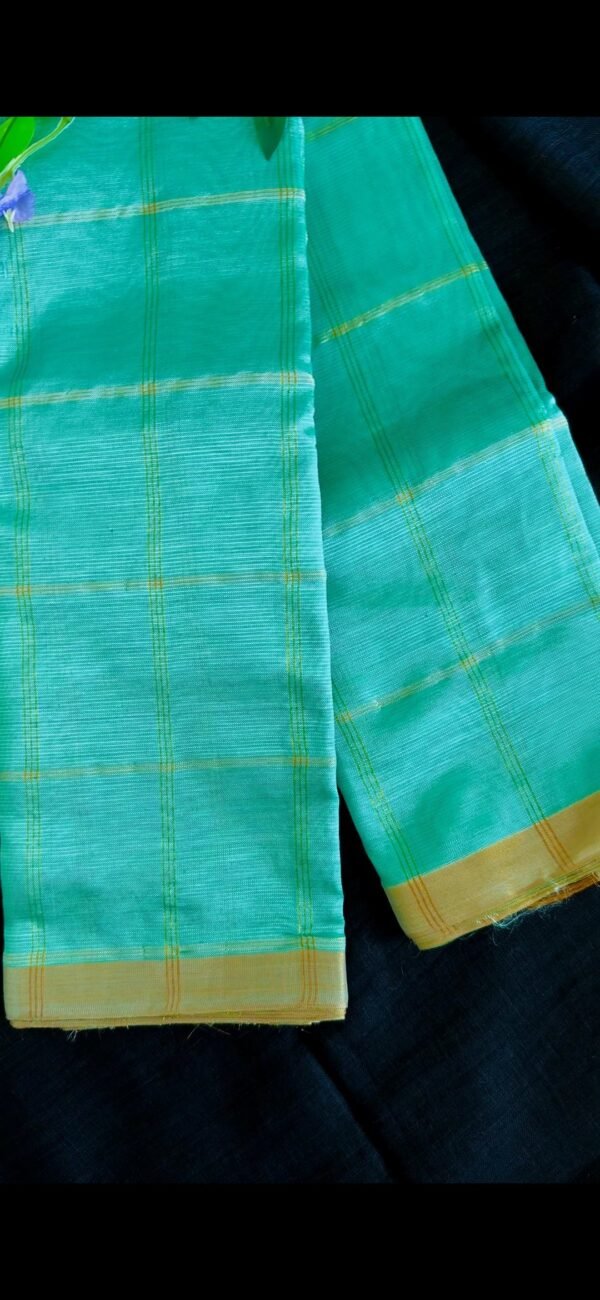 Handloom Mangalagiri Silk Cotton Saree – Turquoise Green with Gold Zari Border