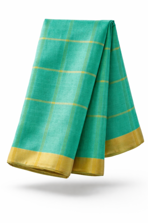 Handloom Mangalagiri Silk Cotton Saree – Turquoise Green with Gold Zari Border