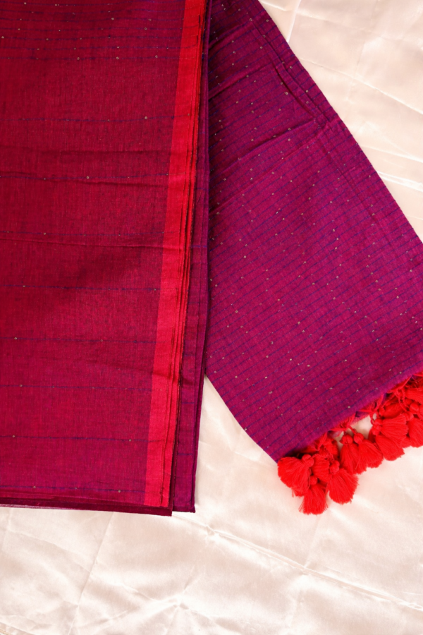Elegant Rani Pink Pure Handloom Mul Cotton Sequin Saree