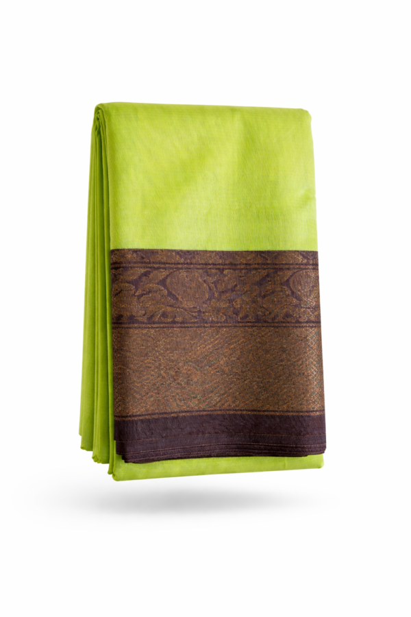 Handloom Mangalagiri Silk Cotton Saree – Light Green Color with Kanchi Zari Border