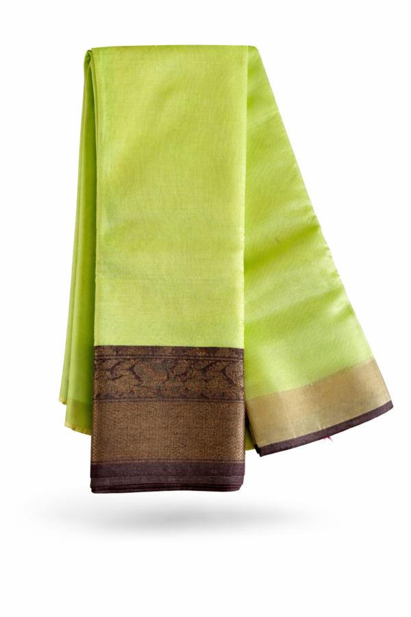Handloom Mangalagiri Silk Cotton Saree – Light Green Color with Kanchi Zari Border