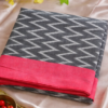 Charcoal Grey Ikkat Mercerised Cotton Saree with Pink Border (NO Blouse)