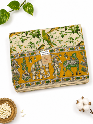 Kalamkari Pure Cotton Saree – Green Bird Print