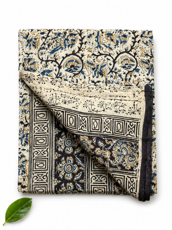 Kalamkari Pure Cotton Saree – Hand block printed Black