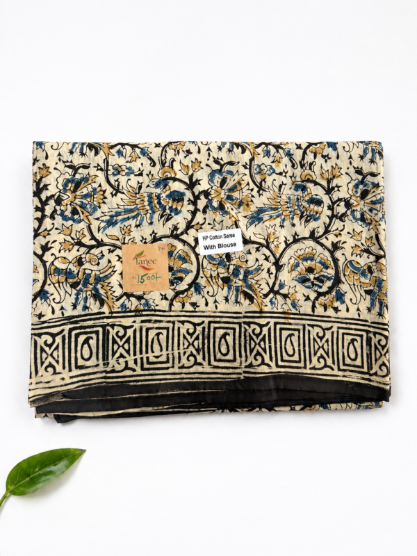 Kalamkari Pure Cotton Saree – Hand block printed Black