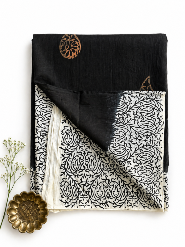 Kalamkari Silk Saree – Double Dye Black