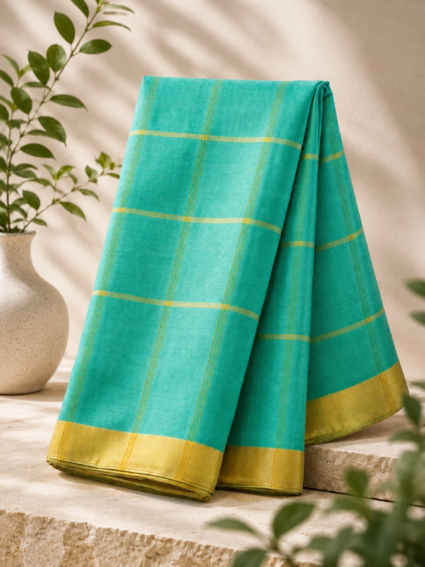 4b942c01-3ddf-4a7e-b94b-a75d49a05b14 Handloom Mangalagiri Silk Cotton Saree – Turquoise Green with Gold Zari Border