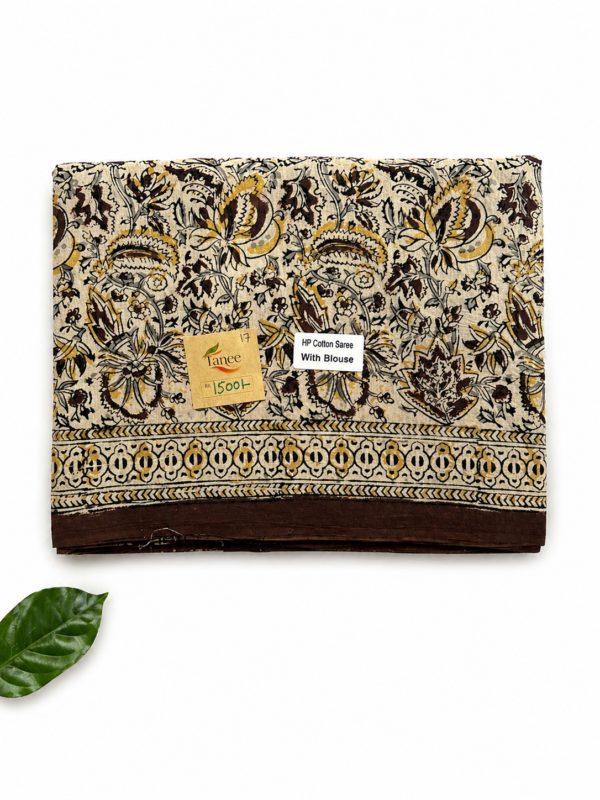 Kalamkari Pure Cotton Saree – Hand block printed Brown