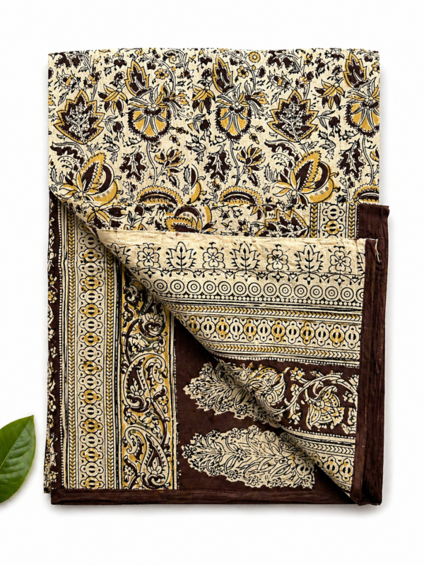 Kalamkari Pure Cotton Saree – Hand block printed Brown