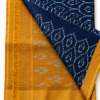 Handloom Ikkat Mercerised Cotton Saree – Navy Blue Body & Mustard Border (NO Blouse)