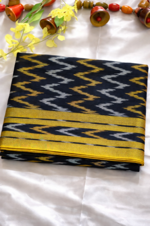 Elegant Handloom Ikkat Saree – Classic Grey & Olive Green (NO Blouse)