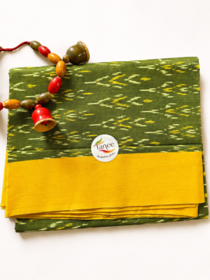 Green with Yellow border Ikkat Mercerised Cotton Saree(NO Blouse)