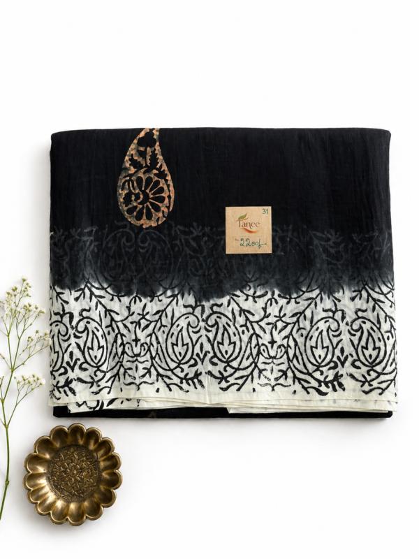 Kalamkari Silk Saree – Double Dye Black